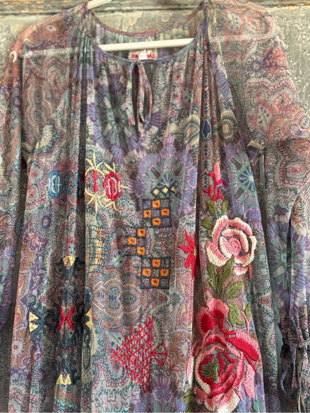 Johnny Was Multi-Color Embroidered Paisley Long Sleeve Dress - Picture 3 of 7